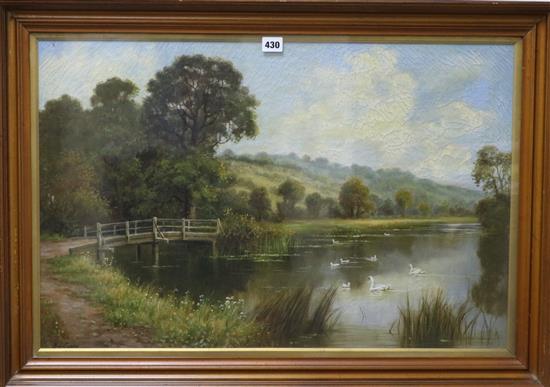 English School (late 19th/early 20th century), oil on canvas, River landscape